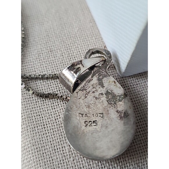 925 Sterling Silver Faux Stone Blue Inlay Pendant Necklace Vintage - Picture 6 of 11